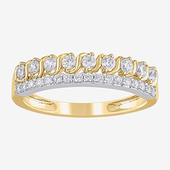 (H / I1) Womens 1/2 CT. T.W. Lab Grown White Diamond 10K Two Tone Gold Anniversary Wedding Band
