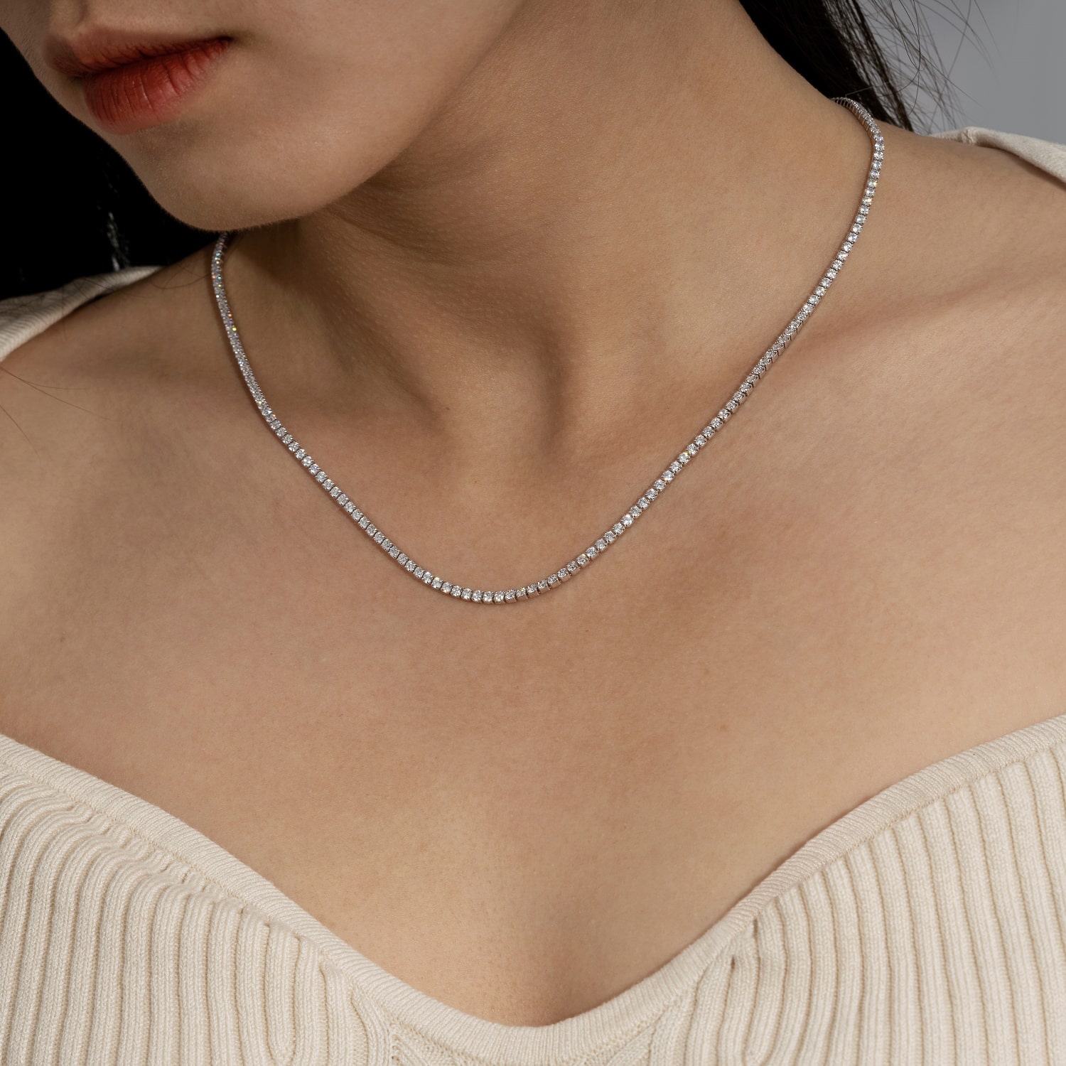 Diamonart Womens White Cubic Zirconia Sterling Silver Inch Tennis Necklace