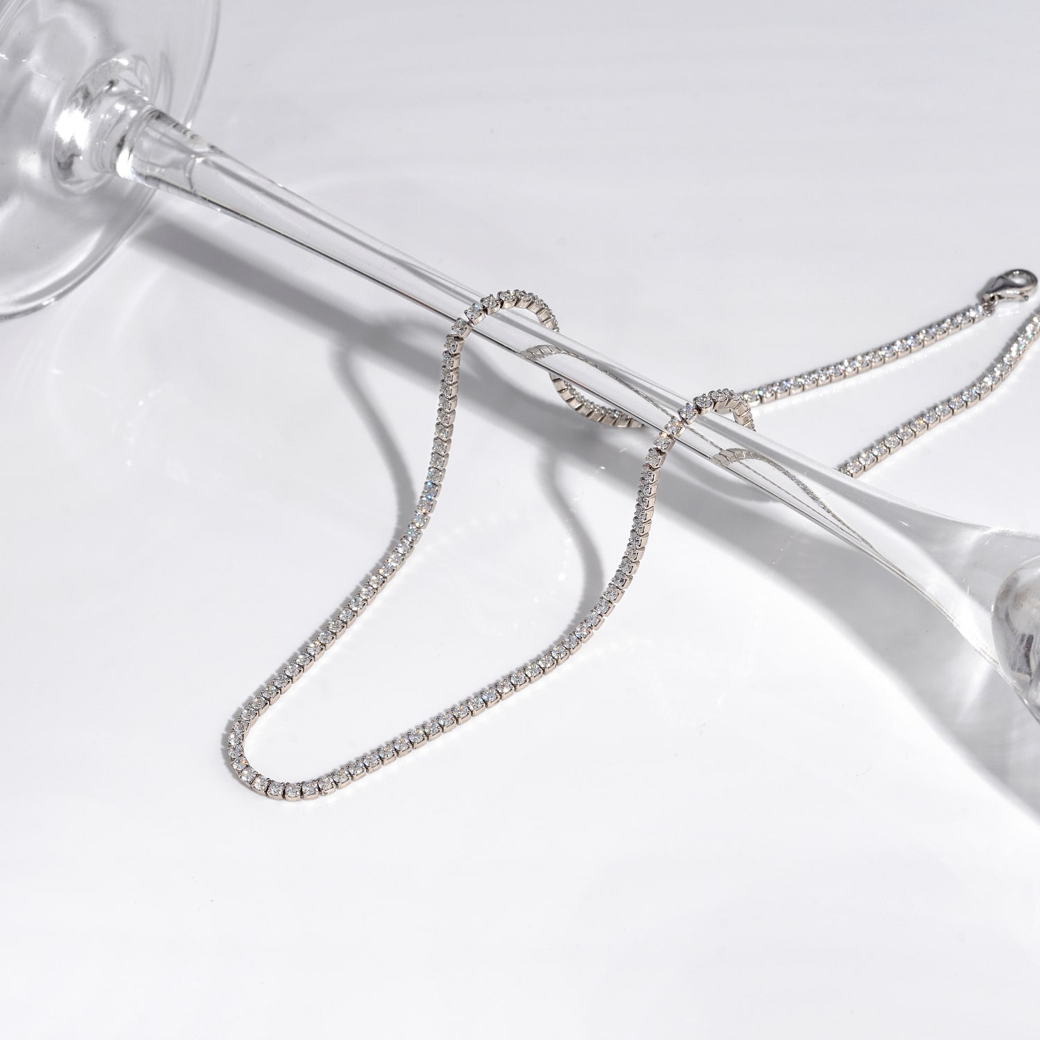Diamonart Womens White Cubic Zirconia Sterling Silver Inch Tennis Necklace