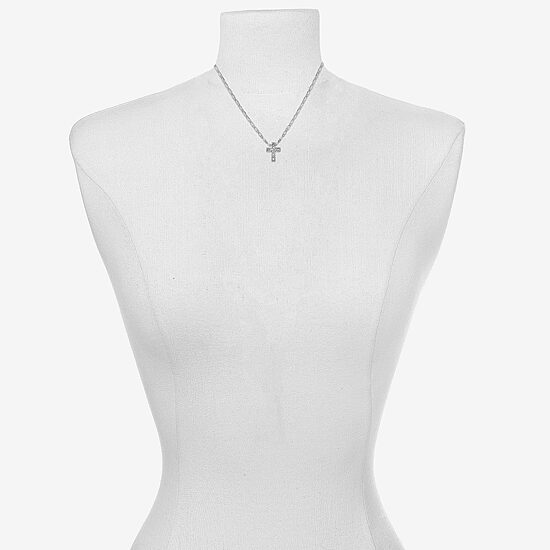 Bijoux Bar Delicates Silver Tone Womens Glass Cross 16 Inch Pendant Necklace