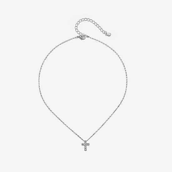 Bijoux Bar Delicates Silver Tone Womens Glass Cross 16 Inch Pendant Necklace