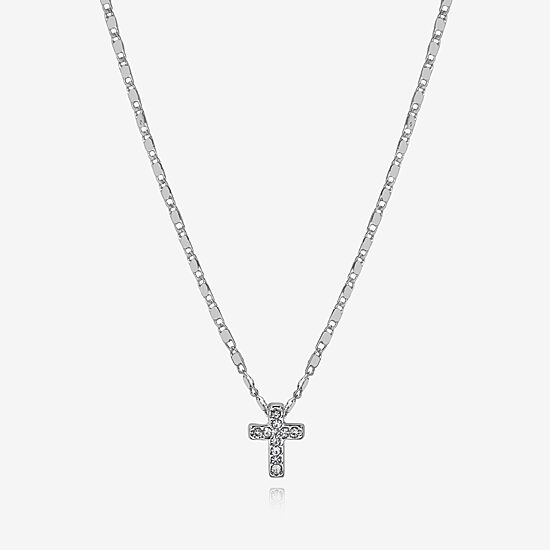 Bijoux Bar Delicates Silver Tone Womens Glass Cross 16 Inch Pendant Necklace