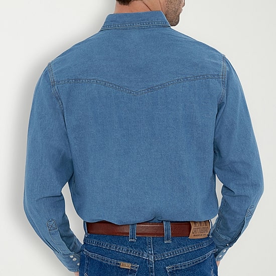 Ely Cattleman Bleached Denim Mens Long Sleeve Western Shirt