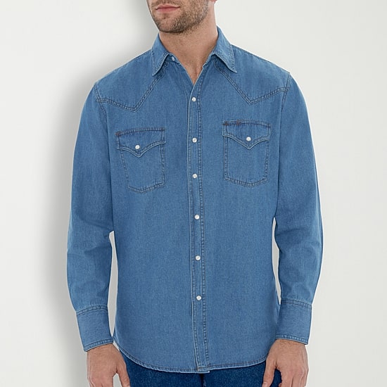 Ely Cattleman Bleached Denim Mens Long Sleeve Western Shirt