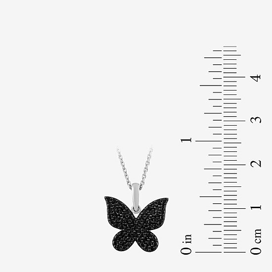 Womens 1/10 CT. T.W. Natural Black Diamond Sterling Silver Butterfly 18 Inch Pendant Necklace