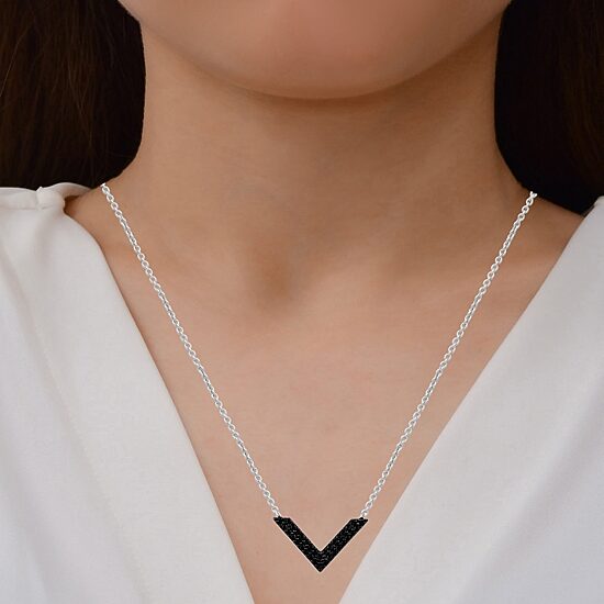 Midnight Black Womens 1/10 CT. T.W. Natural Black Diamond Sterling Silver Chevron 17 1/2 Inch Pendant Necklace