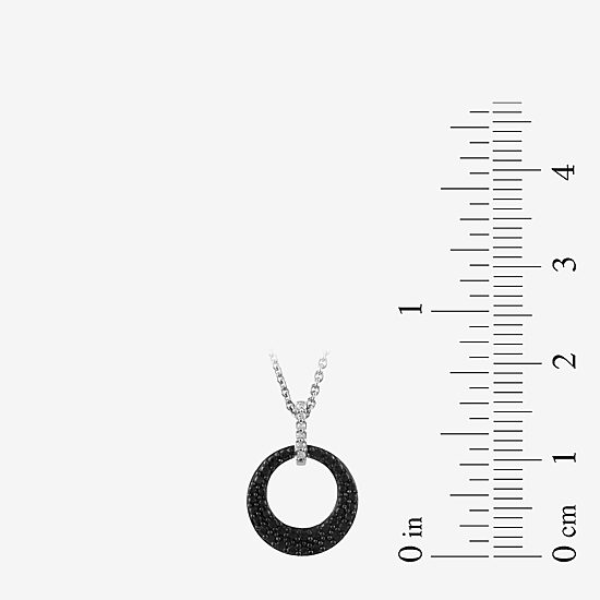 Midnight Black Womens 1/10 CT. T.W. Natural Black Diamond Sterling Silver Circle 16 Inch Pendant Necklace