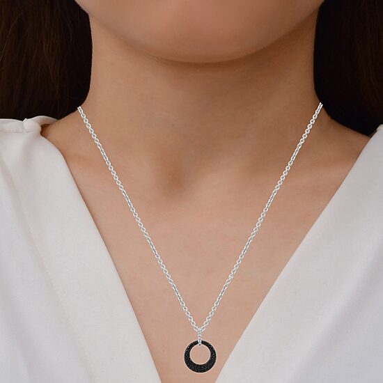 Midnight Black Womens 1/10 CT. T.W. Natural Black Diamond Sterling Silver Circle 16 Inch Pendant Necklace