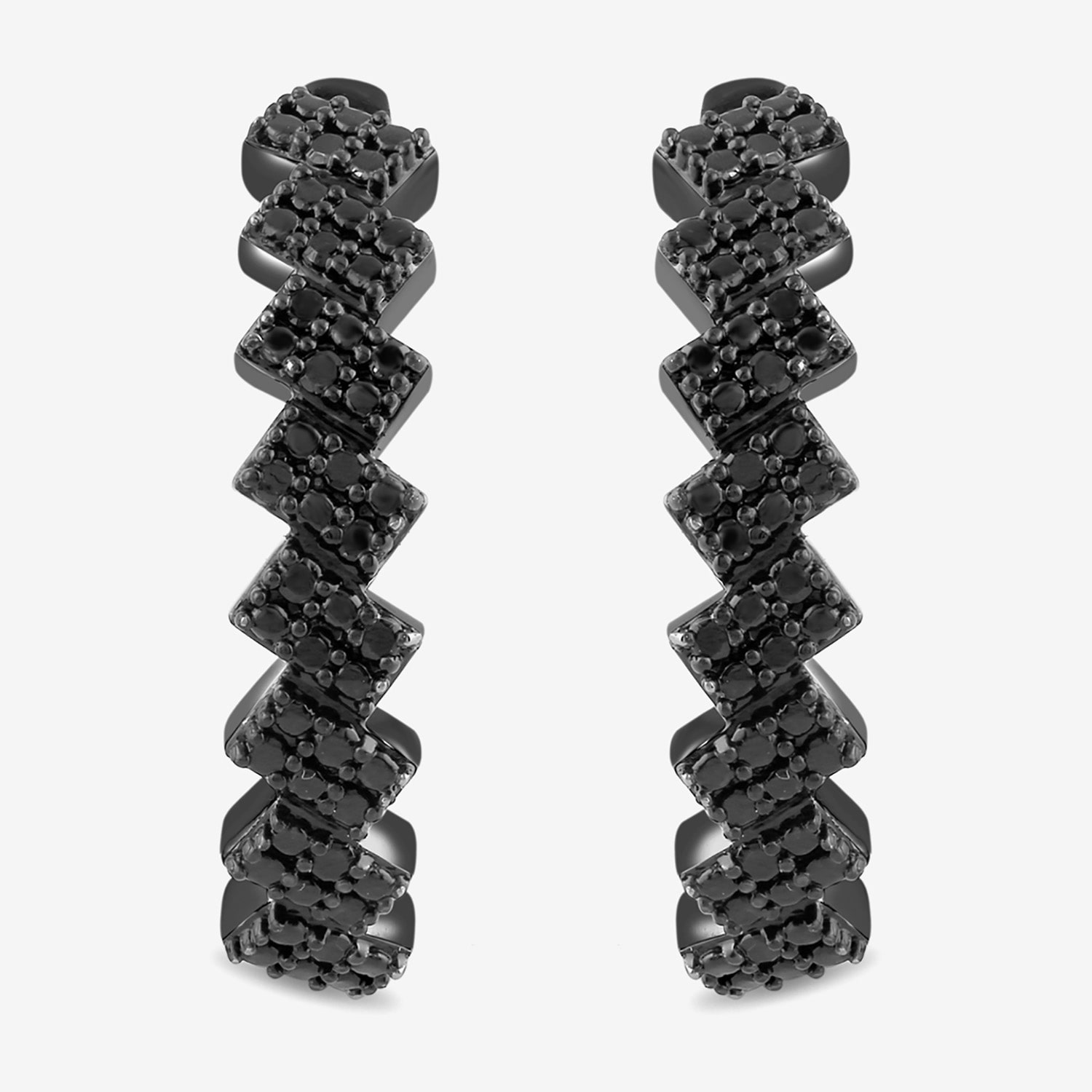 Midnight Black Zig-Zag Womens 1/5 CT. Natural Black Diamond Sterling Silver 22.1mm Hoop Earrings