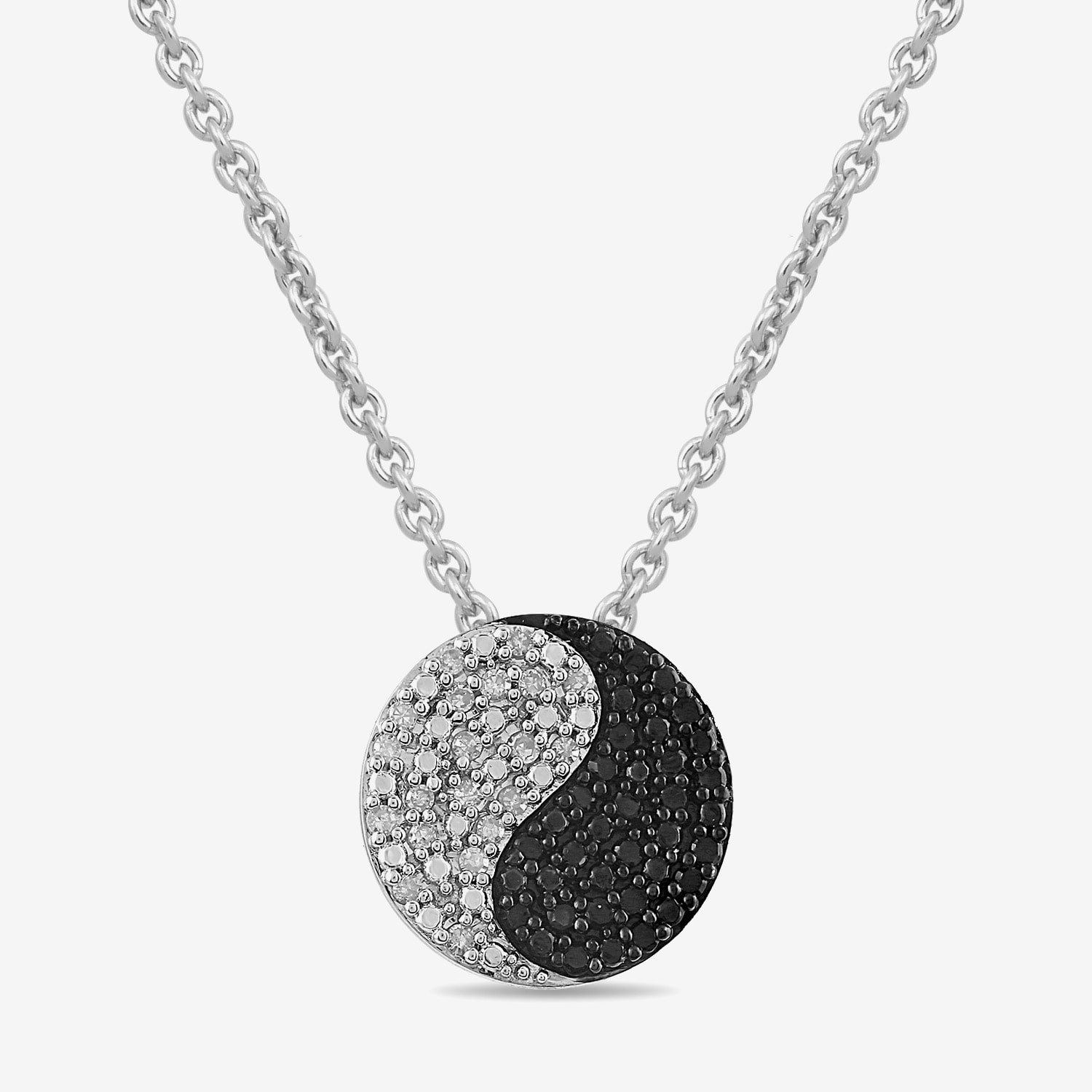 Midnight Black Womens 1/5 CT. Natural Black Diamond Sterling Silver Yin Yang 16 Inch Pendant Necklace