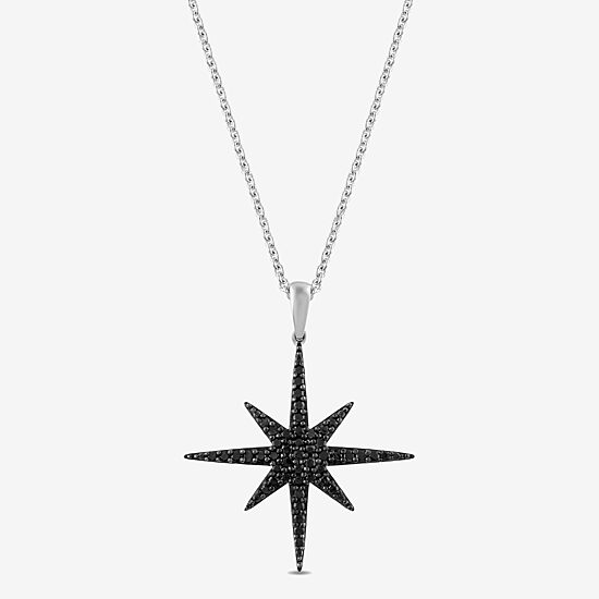 Midnight Black North Star Womens 1/4 CT. T.W. Natural Black Diamond Sterling Silver Star 16 Inch Pendant Necklace