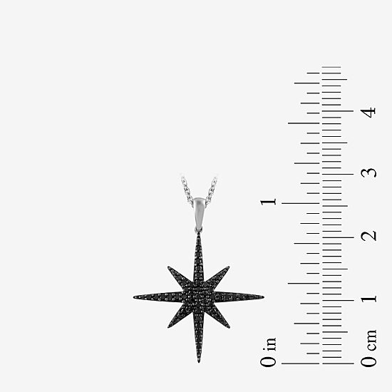 Midnight Black North Star Womens 1/4 CT. T.W. Natural Black Diamond Sterling Silver Star 16 Inch Pendant Necklace
