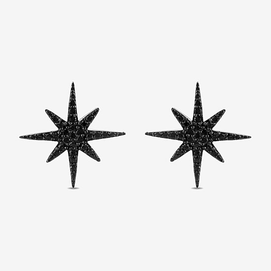 Midnight Black North Star 1/4 CT. T.W. Natural Black Diamond Sterling Silver 15.1mm Star Stud Earrings