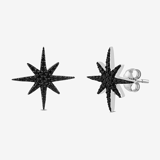 Midnight Black North Star 1/4 CT. T.W. Natural Black Diamond Sterling Silver 15.1mm Star Stud Earrings