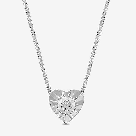 Womens 1/10 CT. T.W. Lab Grown White Diamond Sterling Silver Heart 18 Inch Pendant Necklace