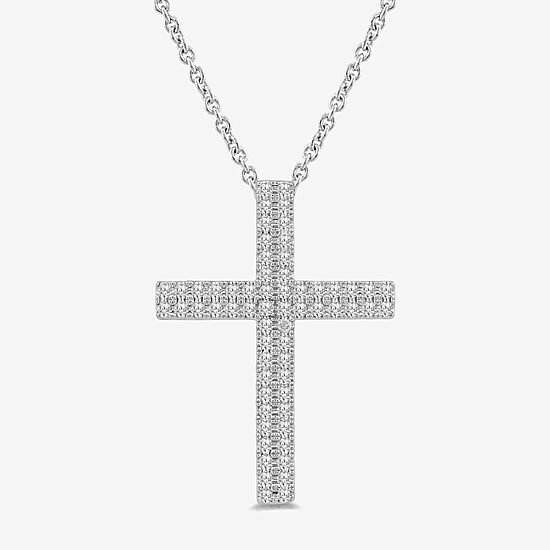 Womens 1/2 CT. T.W. Lab Grown White Diamond Sterling Silver Cross 18 Inch Pendant Necklace