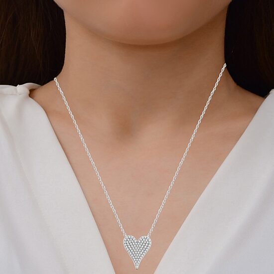 Womens 1/2 CT. T.W. Lab Grown White Diamond Sterling Silver Heart 17 1/4 Inch Pendant Necklace