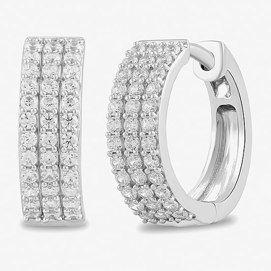 Womens 1/2 CT. T.W. Lab Grown White Diamond Sterling Silver 14.4mm Hoop Earrings