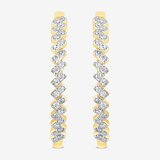 Womens 1/2 CT. T.W. Lab Grown White Diamond 14K Gold Over Silver 32.3mm Hoop Earrings