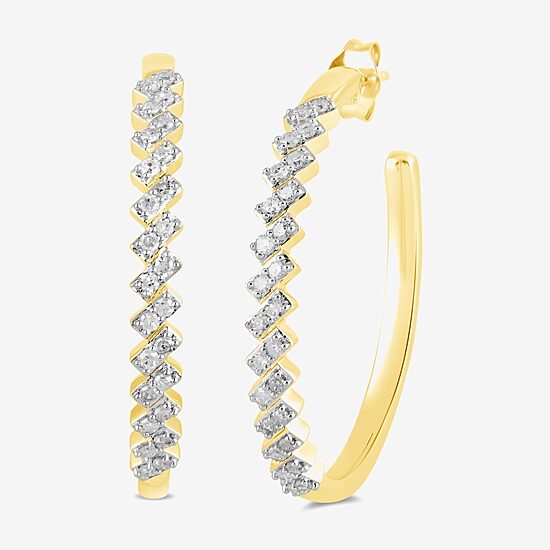 Womens 1/2 CT. T.W. Lab Grown White Diamond 14K Gold Over Silver 32.3mm Hoop Earrings