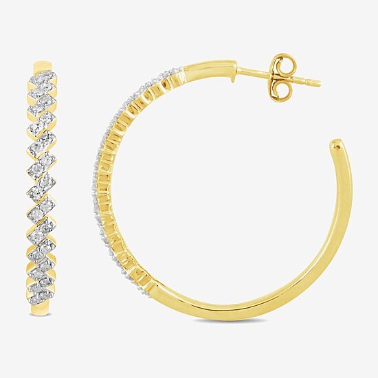 Womens 1/2 CT. T.W. Lab Grown White Diamond 14K Gold Over Silver 32.3mm Hoop Earrings