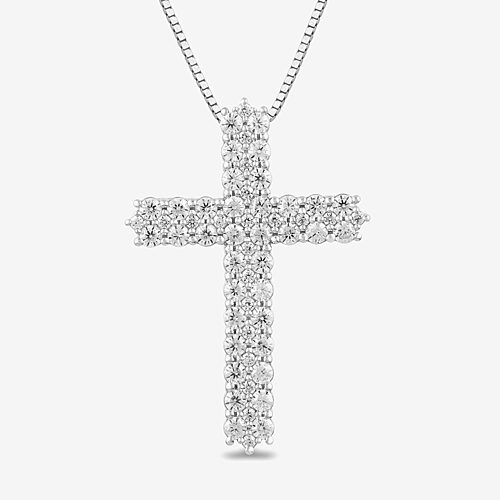 Womens 1 CT. T.W. Lab Grown White Diamond Sterling Silver Cross 18 Inch Pendant Necklace, One Size