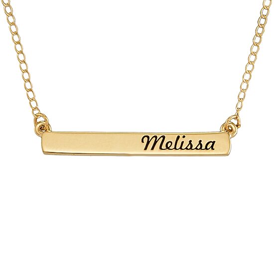 Personalized 14K Yellow Gold Engraved Name Bar Pendant Necklace