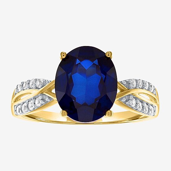 Womens Lab Created Blue Sapphire 10K Gold Sterling Silver Cocktail Ring