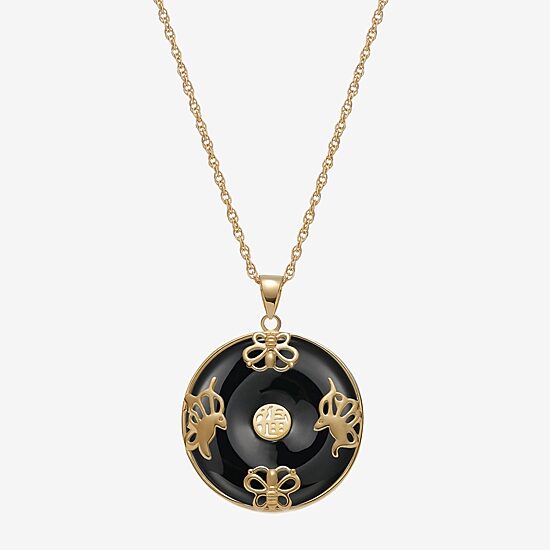 Womens Genuine Black Agate 18K Gold Over Silver 18 Inch Pendant Necklace