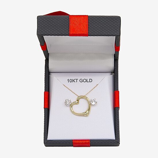 Womens Cubic Zirconia 10K Gold Heart 2-pc. Jewelry Set