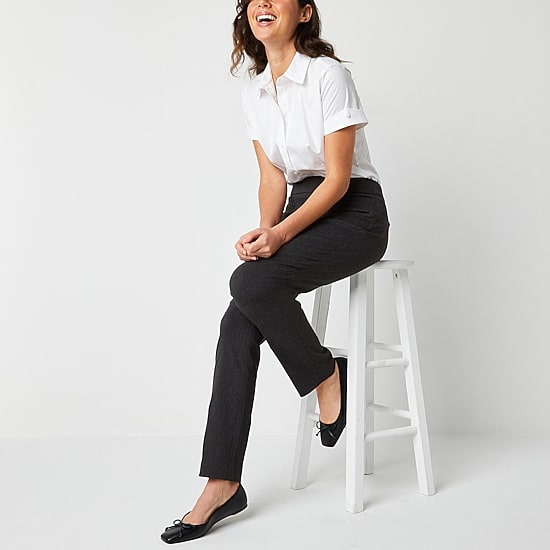 Liz Claiborne Womens Tall Straight Mid Rise Pull-On Pant