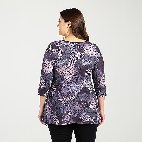 24seven Comfort Apparel Plus Womens V Neck 3/4 Sleeve Tunic Top