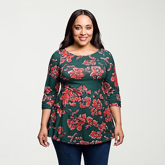 24seven Comfort Apparel Plus Womens Round Neck 3/4 Sleeve Tunic Top
