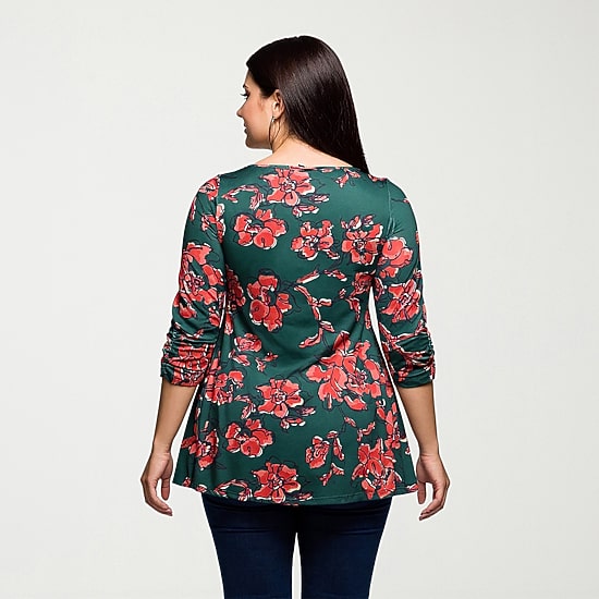 24seven Comfort Apparel Plus Womens Round Neck 3/4 Sleeve Tunic Top