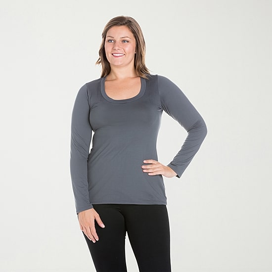 24seven Comfort Apparel Womens Plus Scoop Neck Long Sleeve T-Shirt