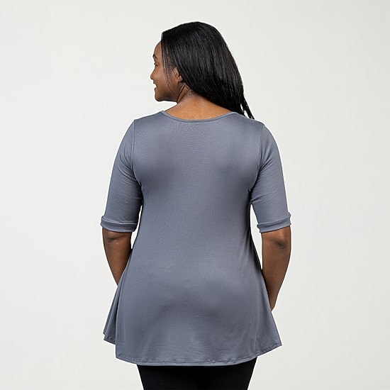 24seven Comfort Apparel Plus Womens V Neck Elbow Sleeve Tunic Top