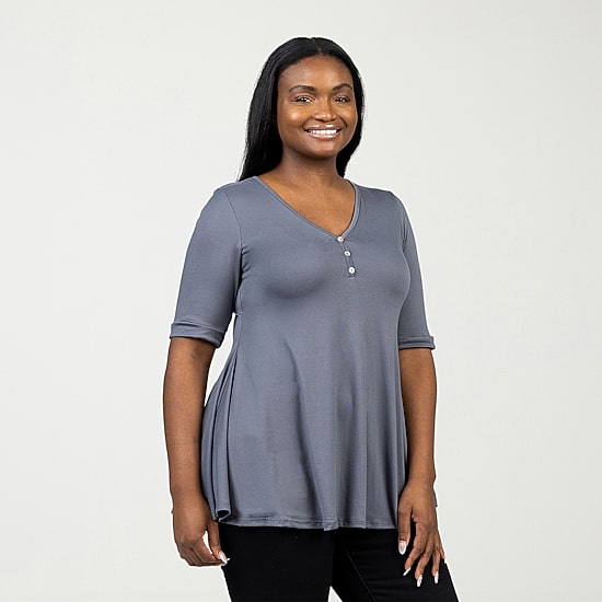 24seven Comfort Apparel Plus Womens V Neck Elbow Sleeve Tunic Top