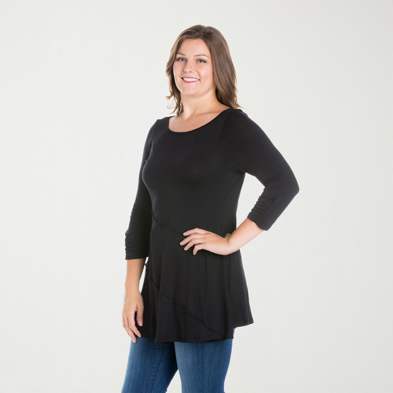 24seven Comfort Apparel Plus Womens Boat Neck 3/4 Sleeve Tunic Top