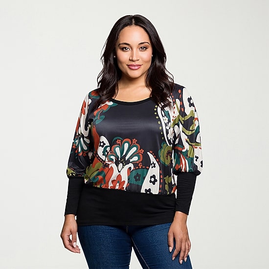 24seven Comfort Apparel Womens Plus Round Neck Long Sleeve Blouse