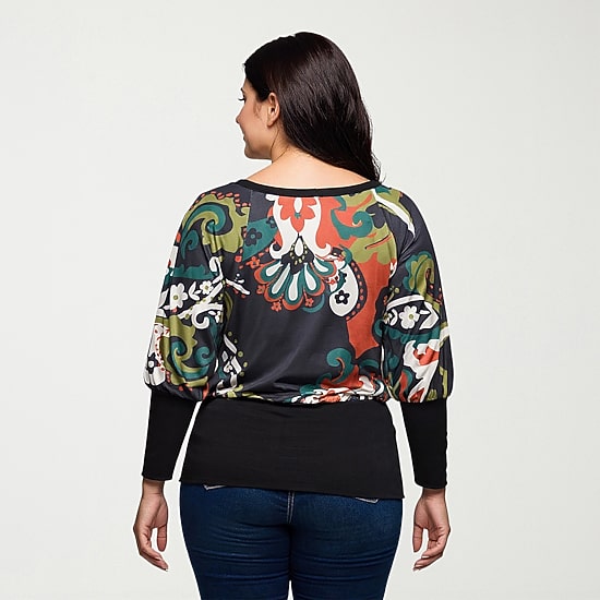 24seven Comfort Apparel Womens Plus Round Neck Long Sleeve Blouse