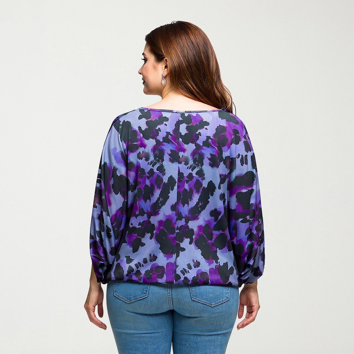 24seven Comfort Apparel Womens Plus Boat Neck 3/4 Sleeve Blouse