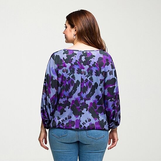 24seven Comfort Apparel Womens Plus Boat Neck 3/4 Sleeve Blouse