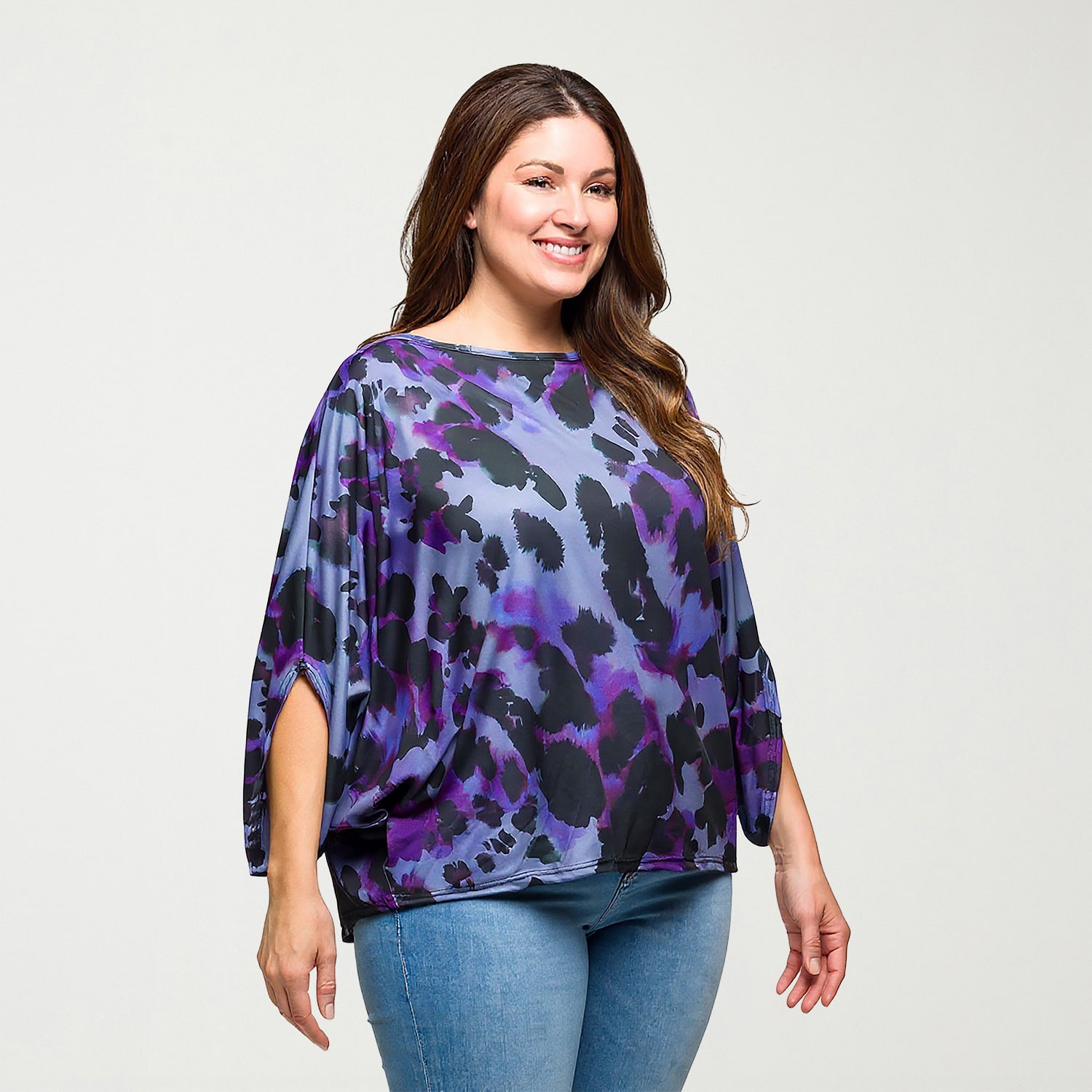 24seven Comfort Apparel Womens Plus Boat Neck 3/4 Sleeve Blouse