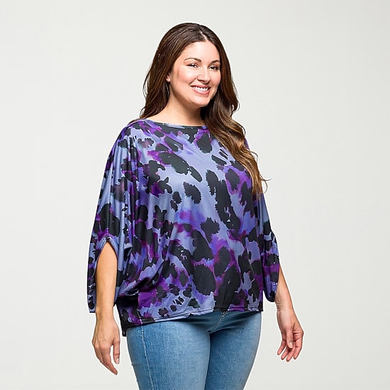 24seven Comfort Apparel Womens Plus Boat Neck 3/4 Sleeve Blouse