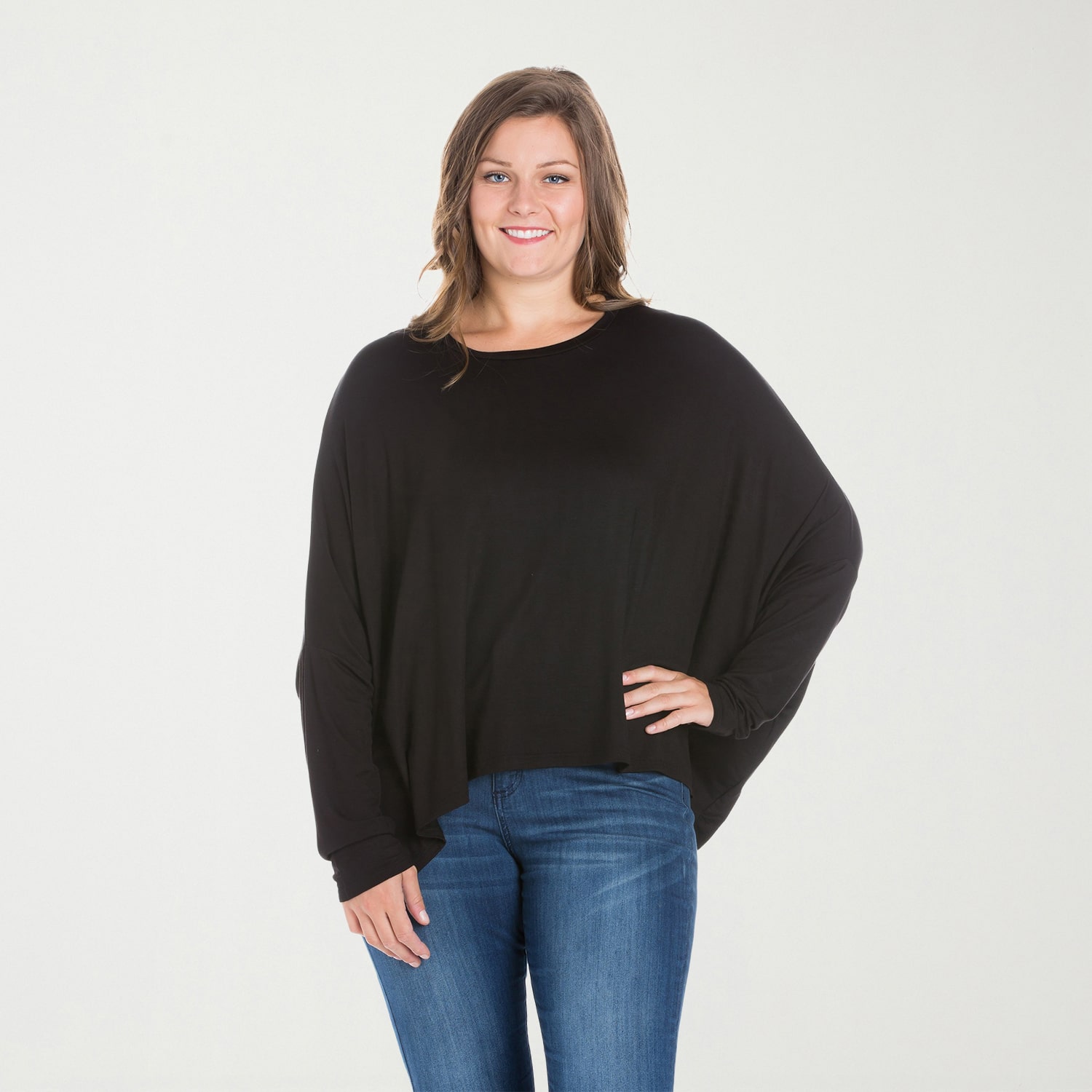 24seven Comfort Apparel Womens Plus Round Neck Long Sleeve Blouse