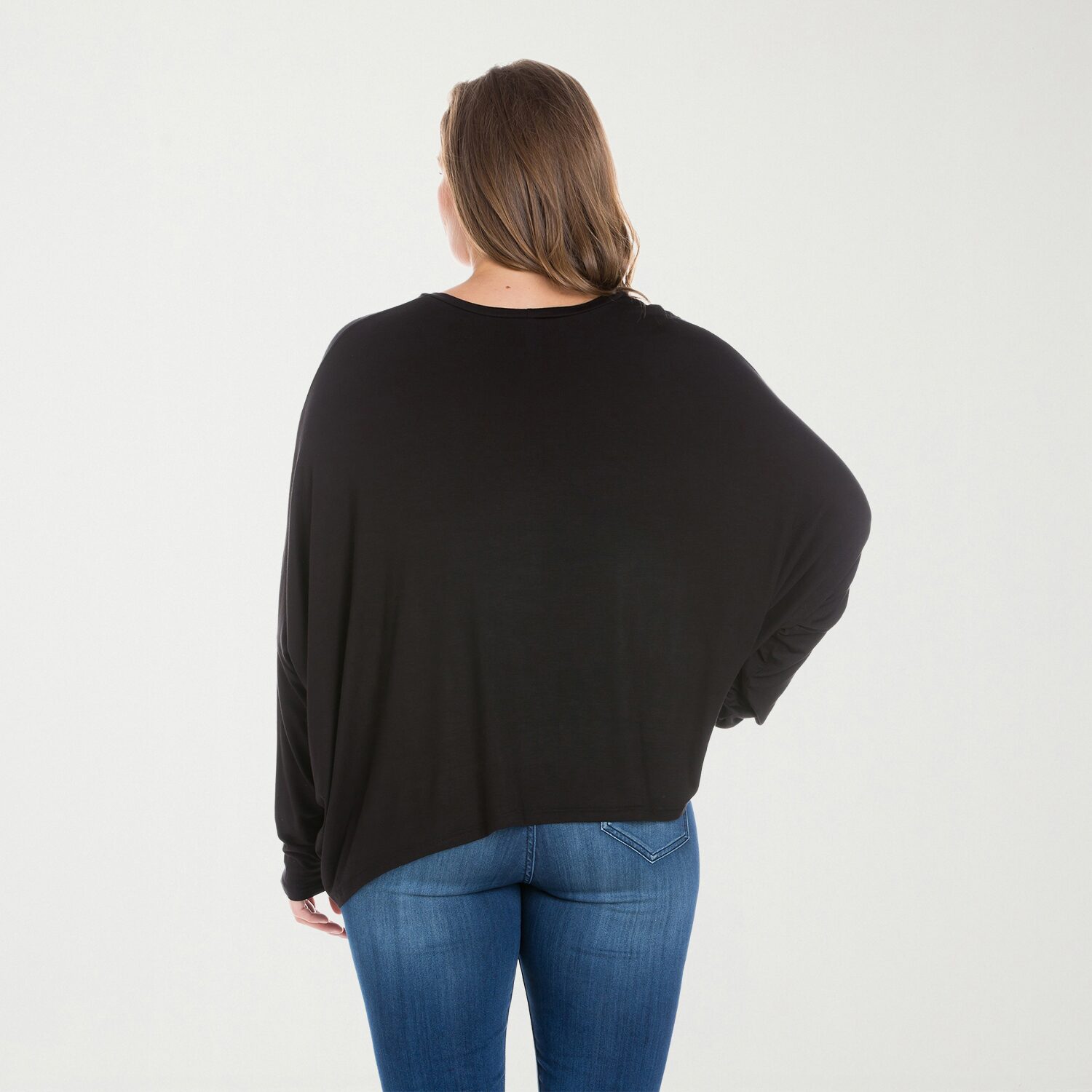 24seven Comfort Apparel Womens Plus Round Neck Long Sleeve Blouse