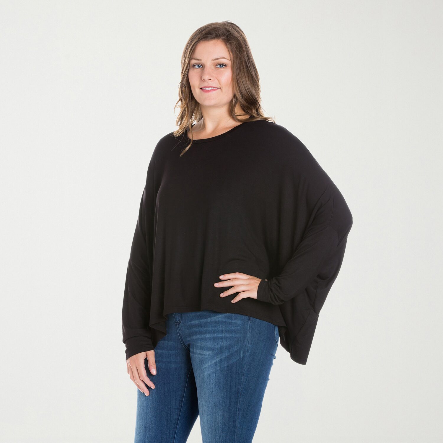 24seven Comfort Apparel Womens Plus Round Neck Long Sleeve Blouse