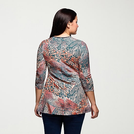 24seven Comfort Apparel Plus Womens V Neck 3/4 Sleeve Tunic Top