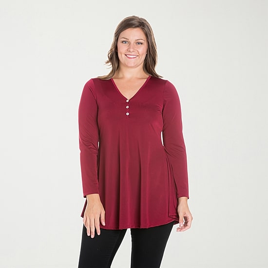 24seven Comfort Apparel Womens Plus Long Sleeve Regular Fit Henley Shirt