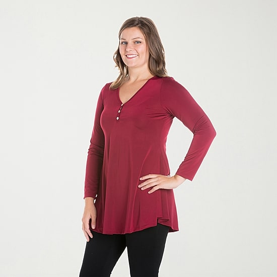 24seven Comfort Apparel Womens Plus Long Sleeve Regular Fit Henley Shirt